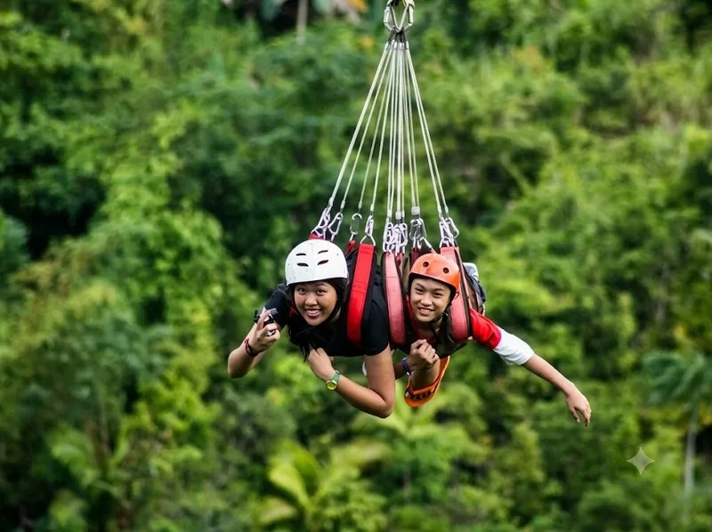 Trượt zipline mang đến cảm giác hào hứng khi khám phá thiên nhiên.